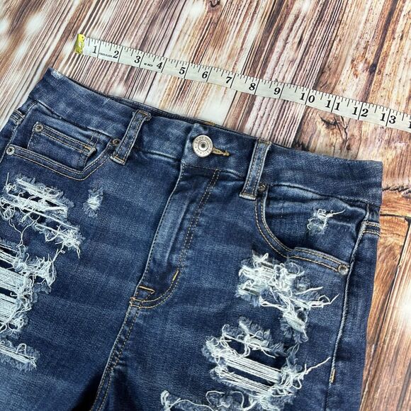 American Eagle CURVY HI RISE SHORTIE Size 4 Blue Denim Cut Off Jean Shorts 26x4 - Picture 3 of 9